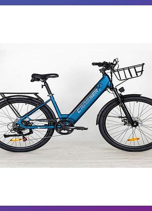 Электровелосипед двухколесный для взрослых crosser e-city pro 26" 48v/500w/10.4ah 35 км/ч синий матовый