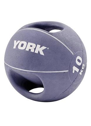 М'яч медбол 10кг york fitness із двома ручками фіолетовий