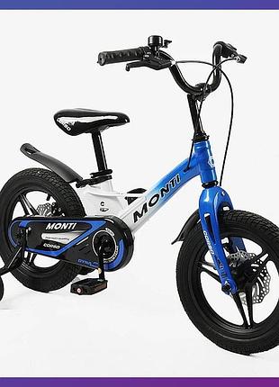 Велосипед детский двухколесный на магниевой раме corso monti mt-14920 14" рост 95-115 см возраст 3 до 6 лет бело-синий