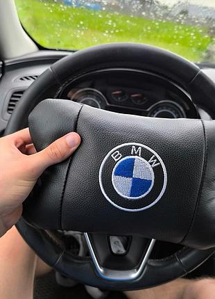Подушка кожаная в авто bmw из натуральной кожи на подголовник в машину, автомобильная ортопедическая подушка б