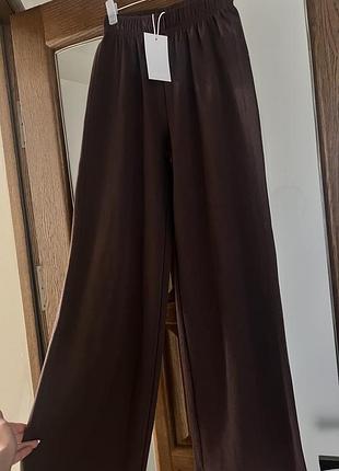 Шоколадні штани палаццо від zara брюки кльош на весну, літо