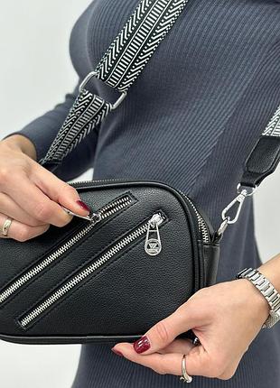Компактная женская сумка с молниями маленькая сумка через плечо мини сумка с плечевым ремнем сумка из экокожи черный