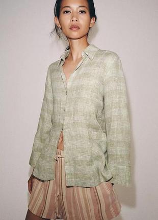 Лляна сорочка жіноча зелена zara new