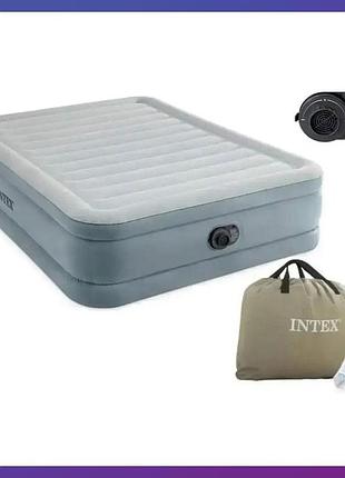 Надувне двоспальне ліжко intex 64824 203x152x46 см з вбудованим електричним насосом