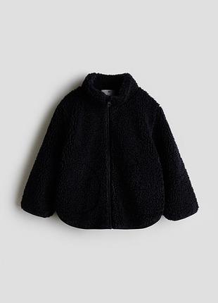 Детская куртка из флиса тедди h&amp;m на молнии темно-синий 92 см