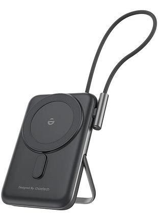Повербанк 10000mah choetech b735 black qc3.0 pd3.0 бездротова магнітна зарядка, вбудований кабель, підставка (43-00149)
