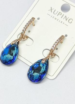 Сережки xр. позолота 18к. камені: swarovski синій хамелеон. довжина: 33 мм. ширина: 11 мм.