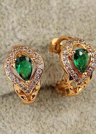 Серьги xuping jewelry бразилия с зеленым камнем 1,5 см золотистые love-shopping