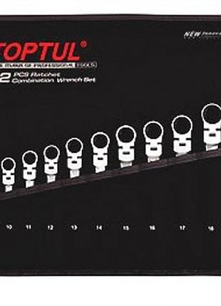 Набор ключей с трещоткой и шарниром комбинированных toptul 12 ед. 8-19мм в чехле gpaq1204