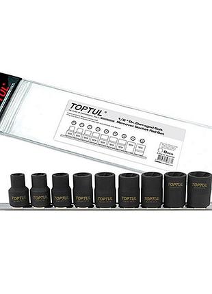Набір головок для пошкоджених гайок на планці toptul 1/2" 9 од. gaag0903