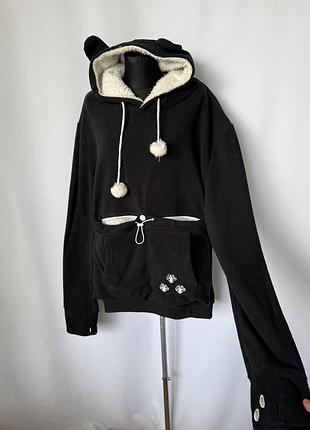 Черный худи с карманом для собаки для кота кофта с ушками кенгуру