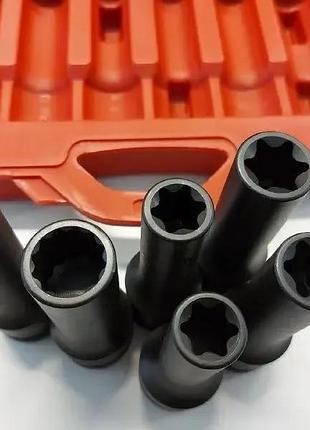 Набор головок длинных ударных 3/4" e18, e20, e22, e24, 17мм, 19мм 6 ед. toptul jgai0602 2