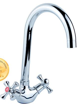 Смеситель pl 1/2" для кухни гусак высокий ухо на гайке aquatica pl-4b455c (9777130)