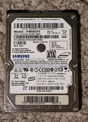 100% hdd 2.5 60 гб samsung 5400 28.6/29.2 жесткий диск hm060hi самсунг
