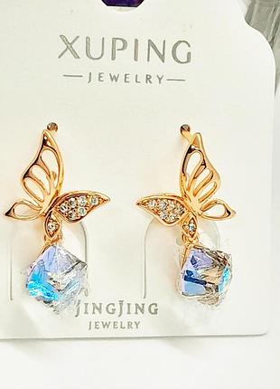 Сережки метелики swarovski-хамелеон, xp 18k. 2,5 см.