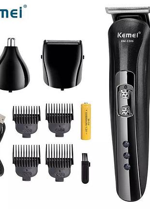 Машинка для стрижки kemei km-1506 3-в-1 | набор для стрижки волос, усов, бороды и ушей тример