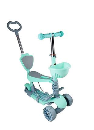Дитячий самокат триколісний children's scooter з батьківською ручкою бірюзовий top shop ua_