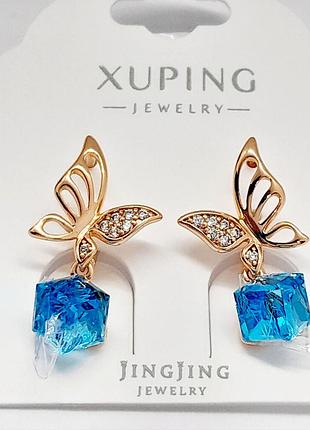 Сережки метелики swarovski, медзолото xp 18k. 2,5 см.