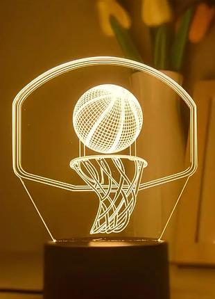 3d led світильник «баскетбольне кільце з м'ячем» — нічник баскетбол, лампа для кімнати, подарунок баскетболісту