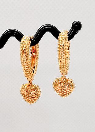 Сережки підвіски сердечка медзолото xuping jewelry 18k. 2,4 см.