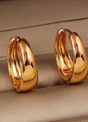 Серьги кольца xuping jewelry расширенные снизу 2 см золотистые