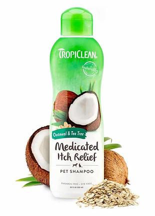Лечебный шампунь от аллергии и зуда tropiclean "овсяный с экстрактом чайного дерева" для собак и кошек, 355 мл