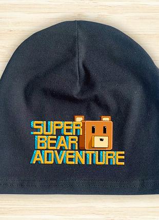 Шапка дитяча з принтом "super bear adventure"