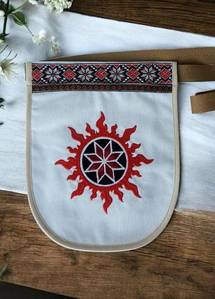 Ладунка (сумка-карманчик, гаман) с вышивкой, авторская (звезда и солнце) белое полотно