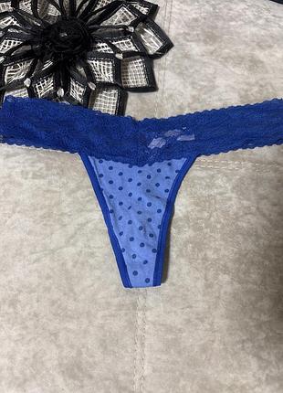 Victoria secret сині трусики стрінги танга в горошок s