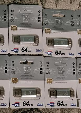 Флешка 64 гб usb + type-c t&g 6.10-6.60/10.1-26.2 черная серебристая tng tg touch'n'go