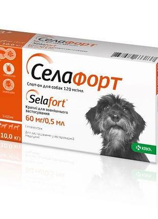 Краплі від бліх, кліщів і гельмінтів для собак 5,1 - 10 кг selafort (селафорт) by krka, 60 мг / 0.5 мл