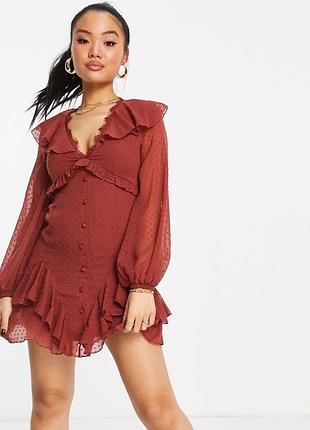 Міні-сукня asos design іржава з мереживом і ґудзиками xs (uk 4 / eu 32)
