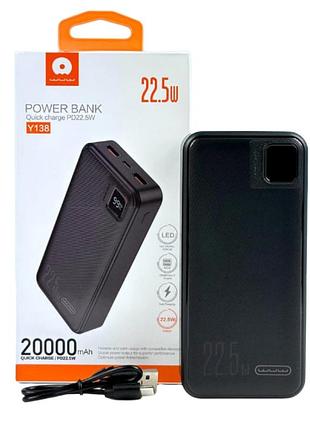 Power bank wuw y138 pd20w+qc3.0(22.5w) 20000 mah с быстрой зарядкой и дисплеем повербанк 2usb black
