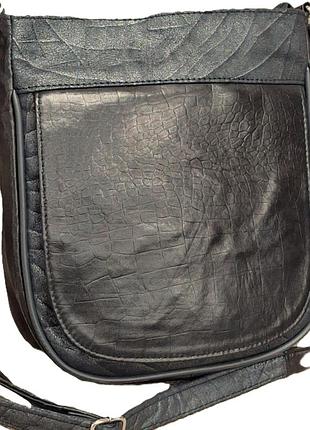 Сумка кожаная наплечная серая 25 *22* 7 (турция)