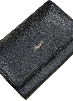 Кошелек кожаный черный с монетницей 9*14*3 (турция)