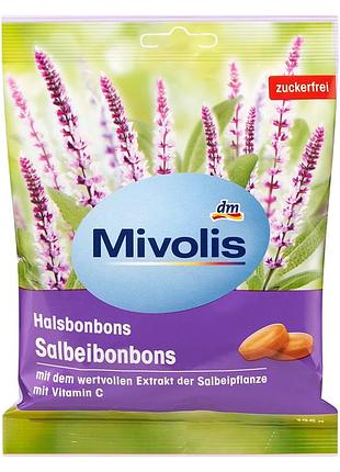 Льодяники для горла mivolis halsbonbons salbeibonbons зі смаком шавлії без цукру з вітаміном c 125 г, від dm