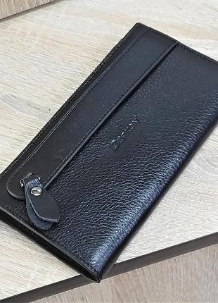 Кошелек кожаный черный 9*18*3 для денег и карточек (турция)