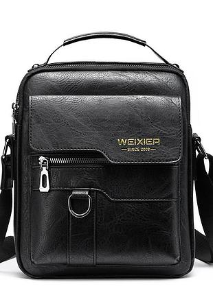 Чоловіча шкіряна сумка барсетка weixier чорна