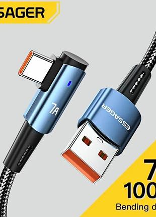 Кабель для швидкого заряджання телефону кутовий pd 100w 7а. usb type a - usb type c essager 100 см