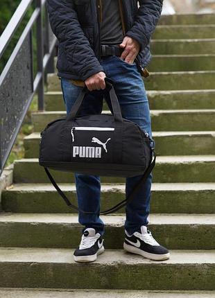 Спортивная черная мужская сумка puma - oxford 600d + эко-кожа