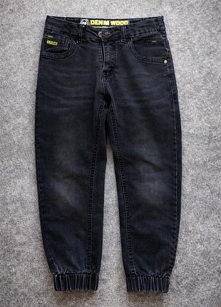 Черные джинсовые джоггеры для мальчика denim wood, 134 размер