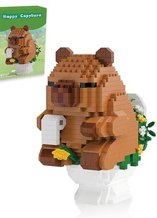 Конструктор 3d игрушка для детей фигурка капибара на унитазе happy capybara mini building blocks set m3147