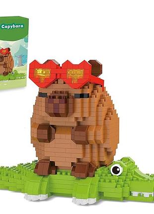 Конструктор 3d іграшка для дітей фігурка капібара на крокодилі happy capybara mini building blocks set m3151