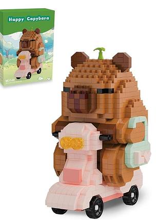 Конструктор 3d іграшка для дітей фігурка капібара на скутері happy capybara mini building blocks set m3148