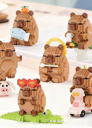 Набор 3d конструкторов игрушек для детей 6 в 1 фигурки капибара happy capybara mini building blocks set m3147-m3152