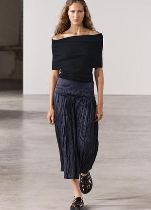 Zara спідниця юбка міді з жатої тканини