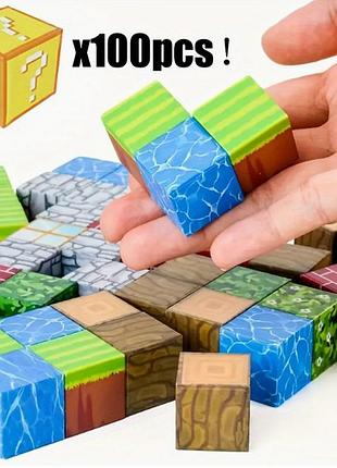 Магнитный конструктор для детей в стиле пиксельной игры майнкрафт (minecraft), 100 деталей