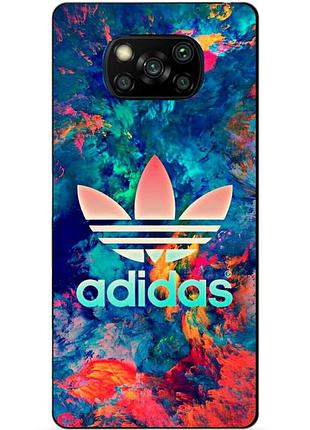 Силиконовый бампер чехол для xiaomi poco x3 с рисунком адидас