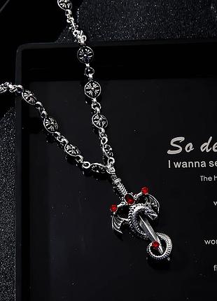 Серебряная подвеска на шею chrome hearts металлический кулон с мечом и драком
