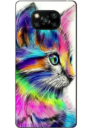 Силіконовий бампер чохол для xiaomi poco x3 з малюнком акварельний кіт